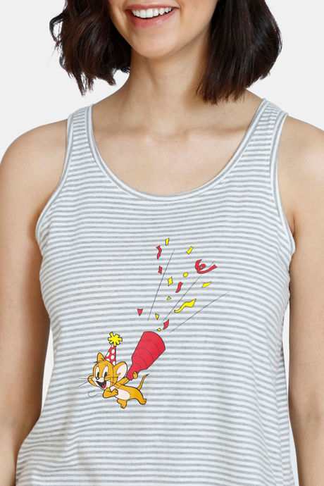 Zivame Tom & Jerry Knit Cotton Top - Grey Melange — image 5